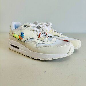 NEW NIKE AIR MAX 1 SE WHITE RAINBOW LACE SWOOSH (GS) SNEAKERS 7Y